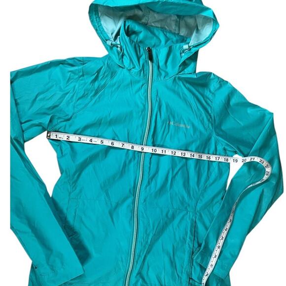 Columbia Womens Small Hide Hooded Windbreaker Rain Jacket Turquoise Lightweight - Picture 9 of 14